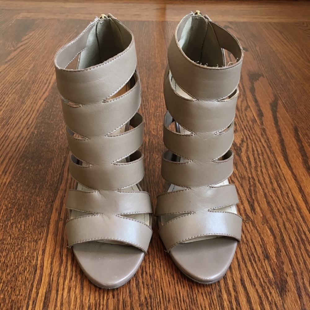 BCBG Beige Heels with Gold Zipper